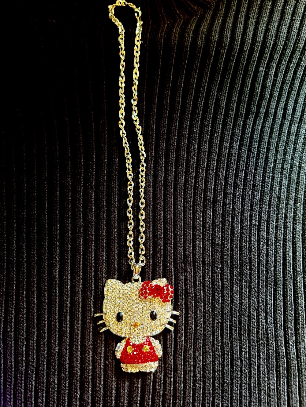 Hello Kitty Gold-Tone Necklace with Red Crystal Bow and Dress